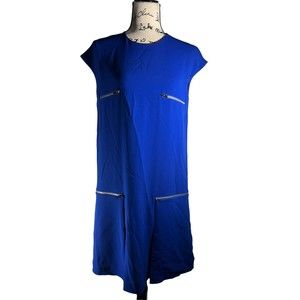 Stella McCartney Women's Front Zip Short Sleeve Shift Dress with gold Zipper